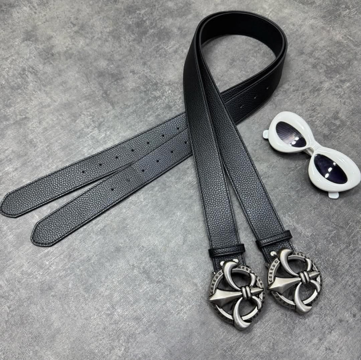 Monarch Crest Textured Leather Belt