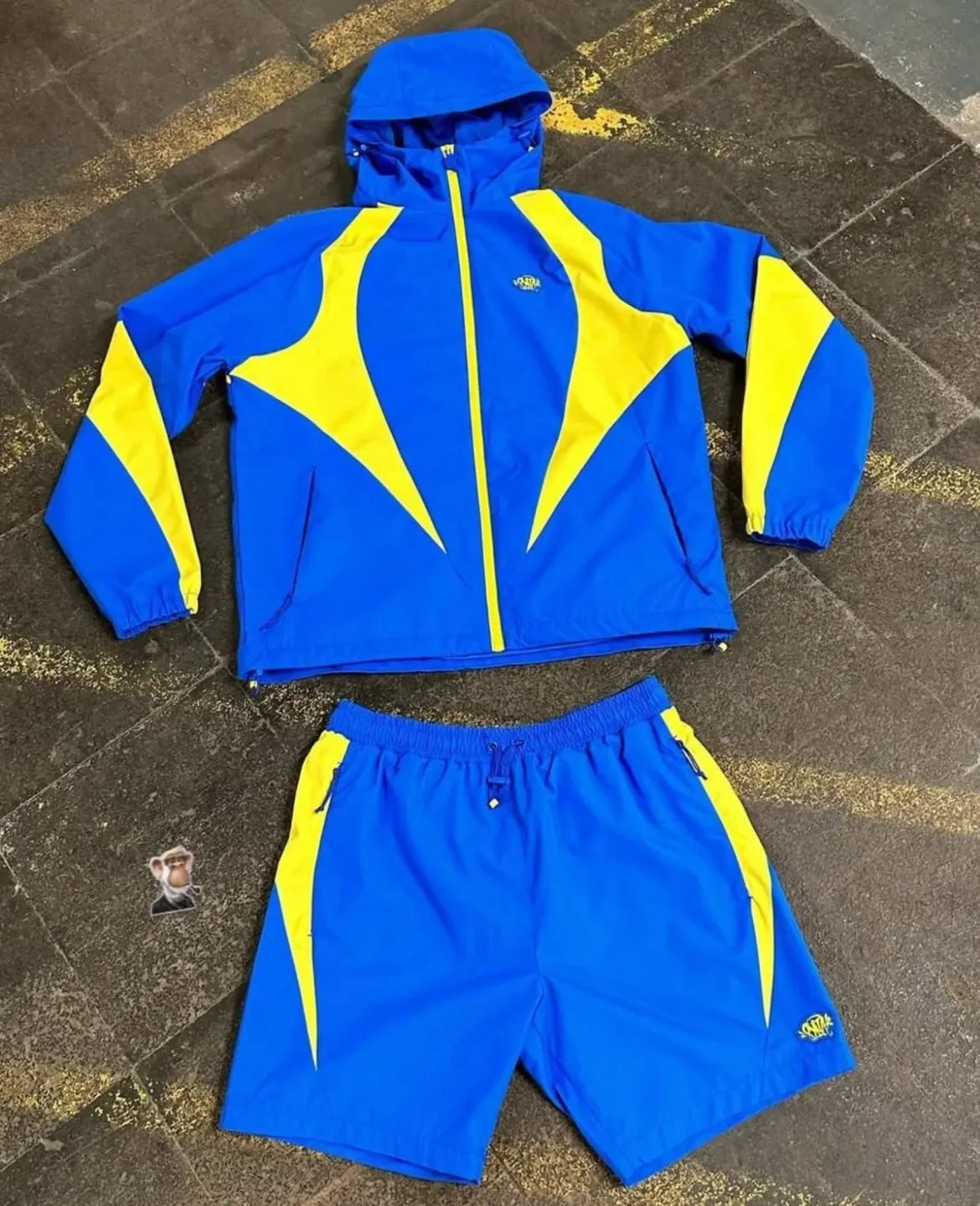 Retro Blue & Yellow Windbreaker Tracksuit Set