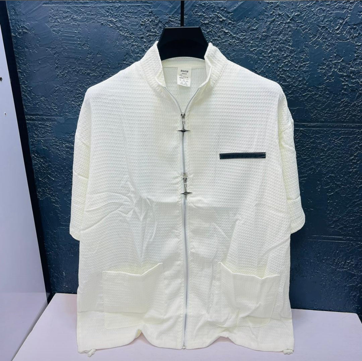 Mandarin Collar Short-Sleeve Zip Shirt