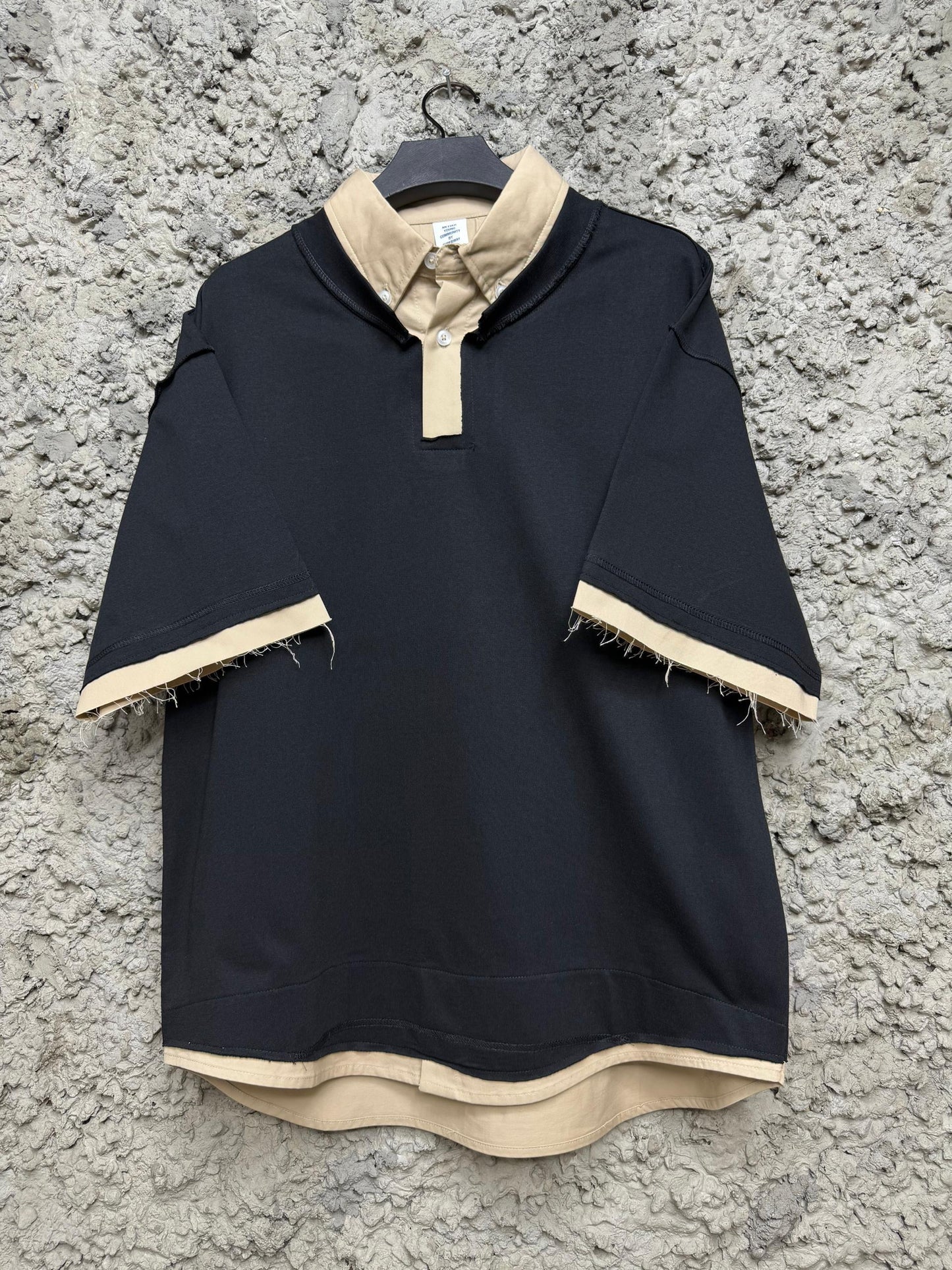 Dual-Tone Distressed Collar Polo Shirt
