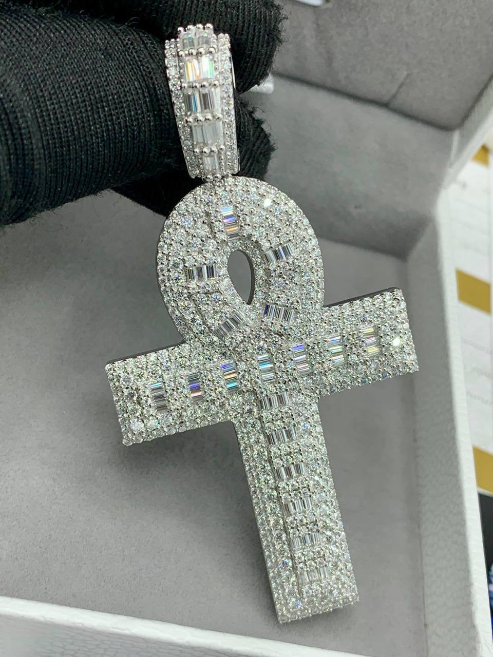 Iced Out Moissanite Ankh Pendant