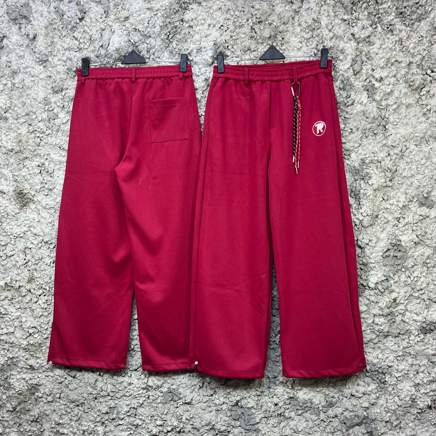 Retro Patch Wide-Leg Joggers – Red