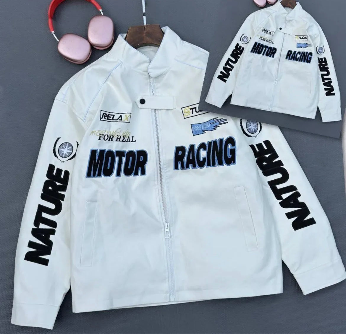 White Moto Racing Patch Jacket