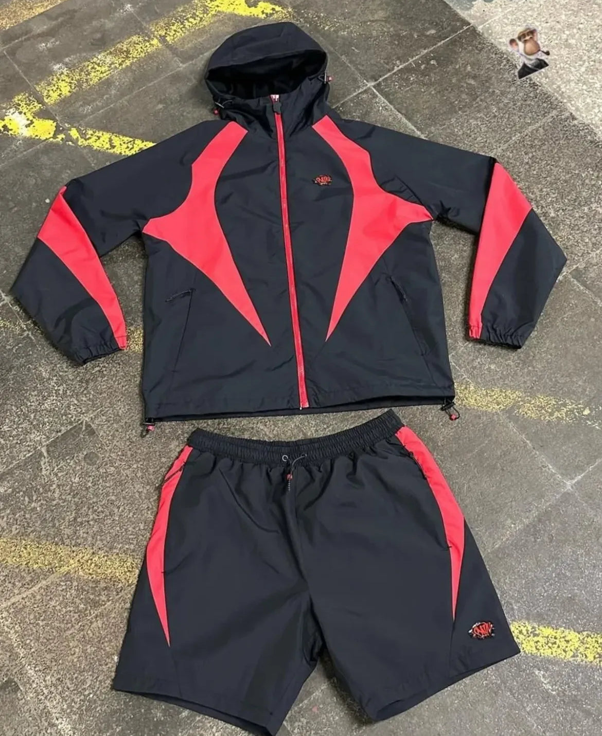 Retro Black & Red Windbreaker Tracksuit Set