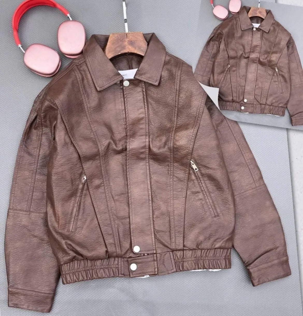 Classic Faux Leather Bomber Jacket