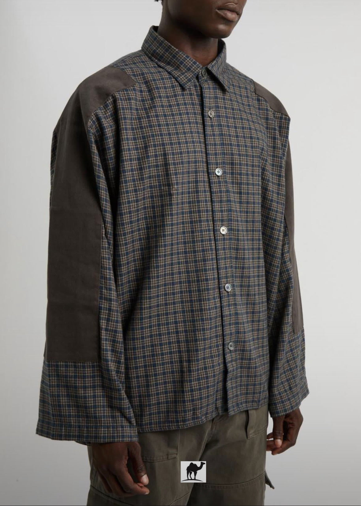 Patchwork Oversized Plaid Shirt – Brown/Olive