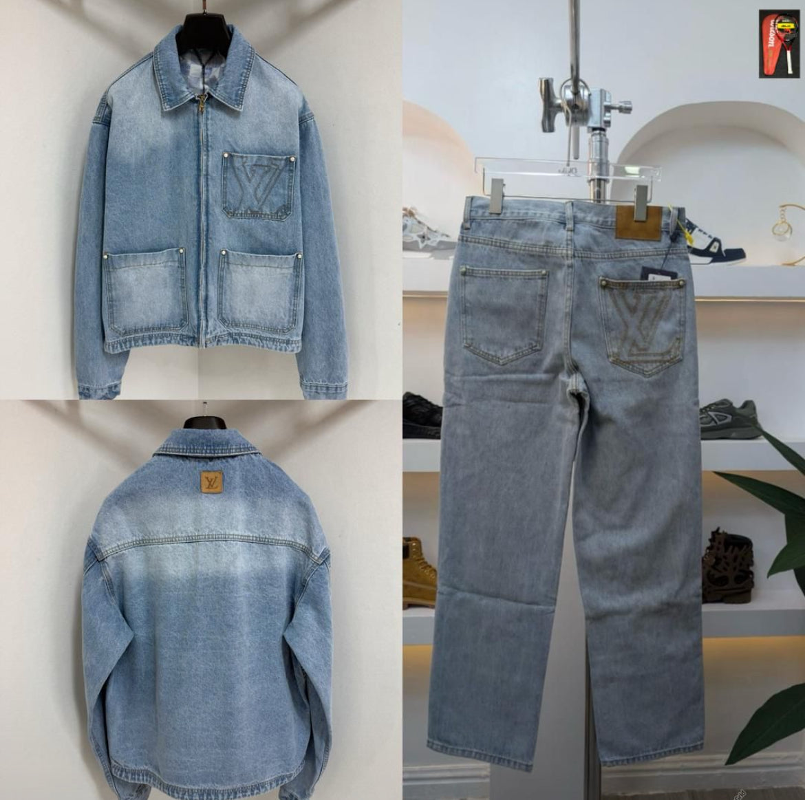 LV-Inspired Classic Denim Two-Piece Set