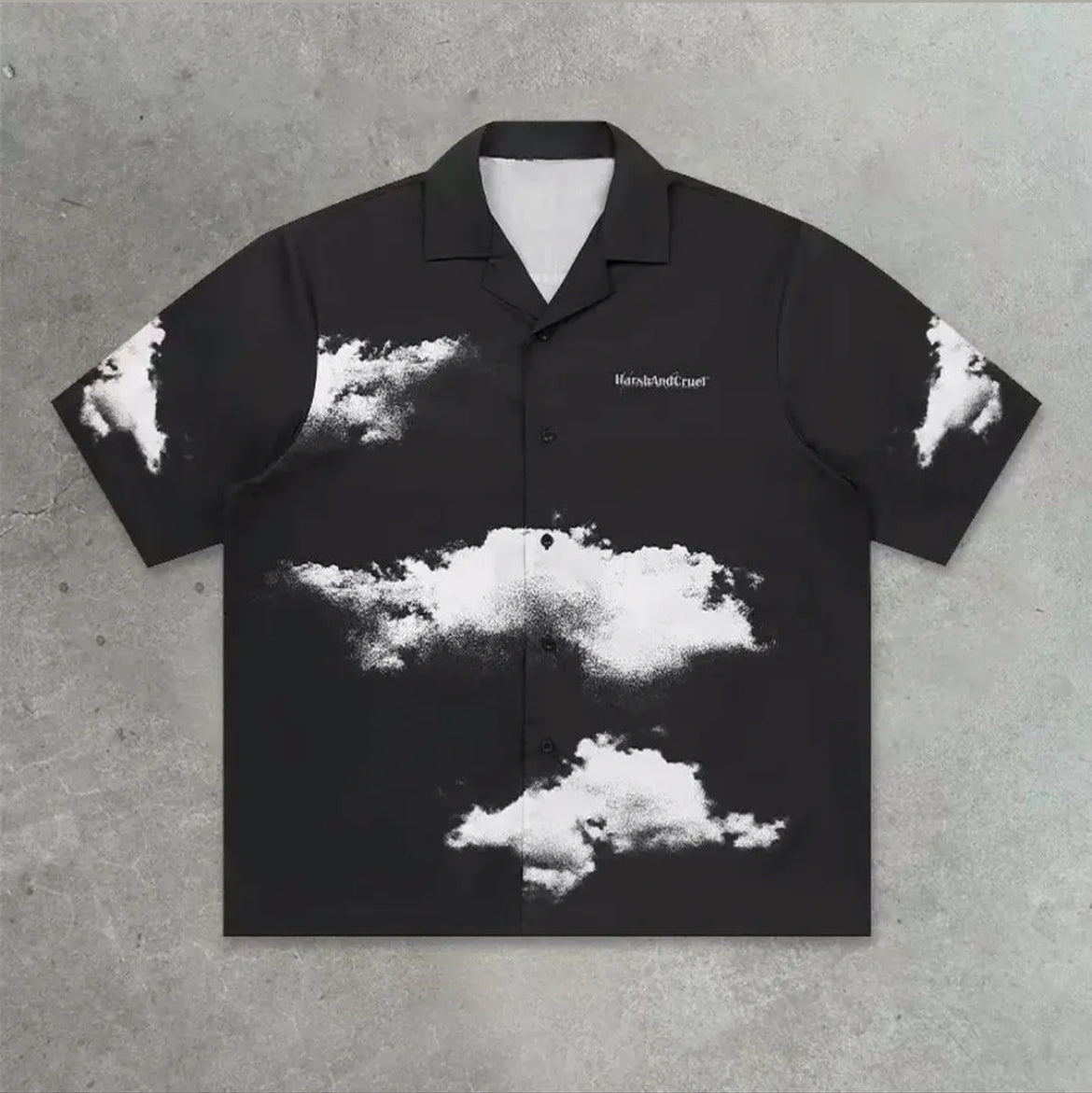Monochrome Cloud Print Button-Up Shirt
