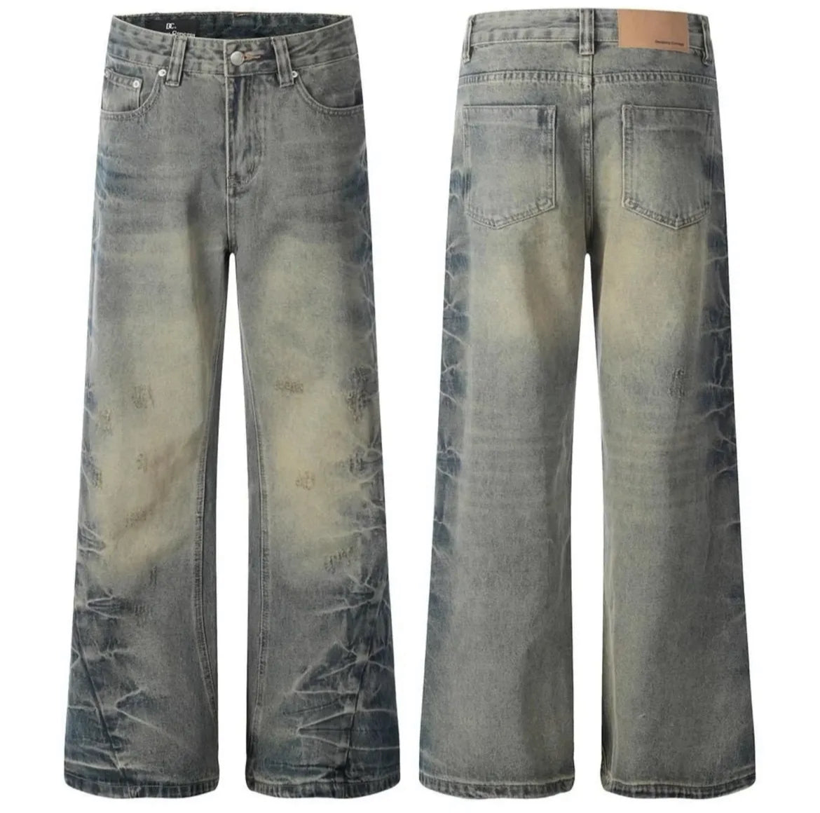 Vintage-Wash Wide-Leg Denim Jeans