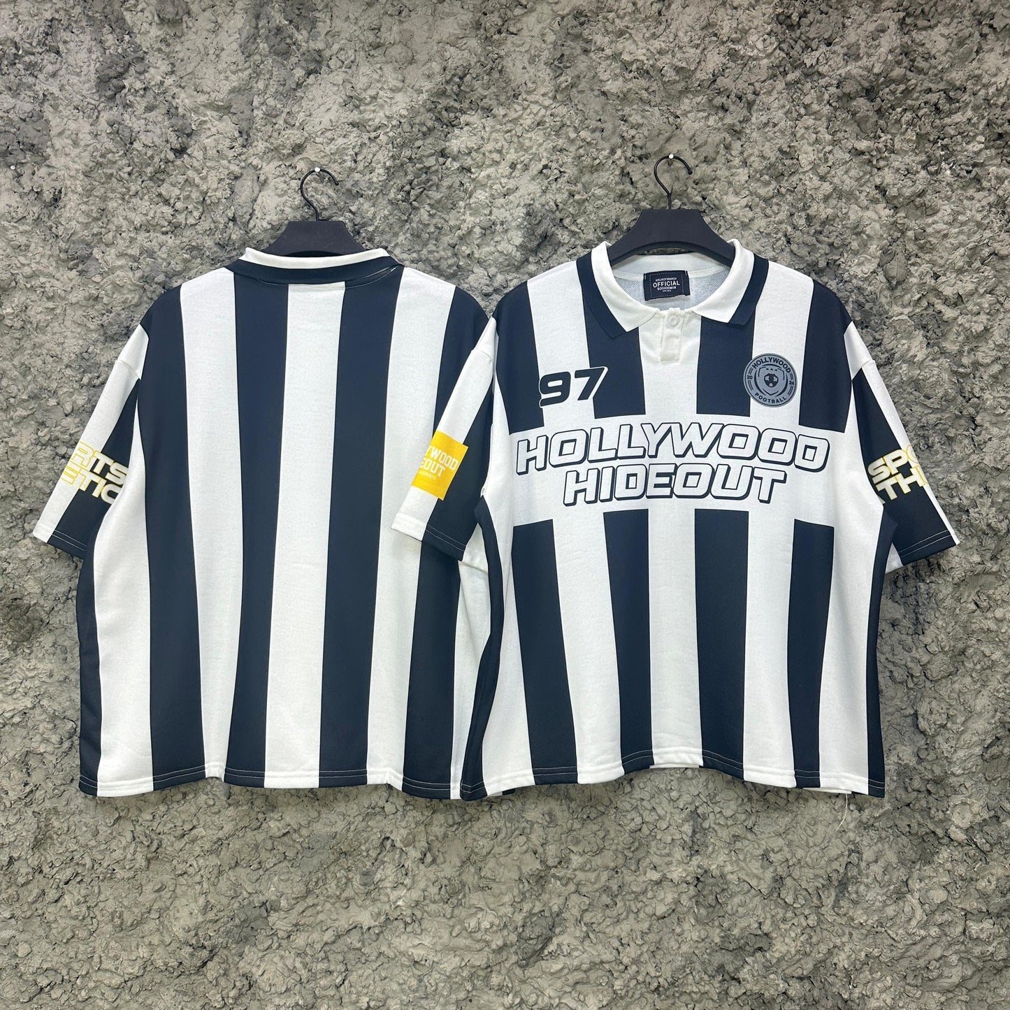 Hollywood Hideout Retro Football Jersey – Black & White