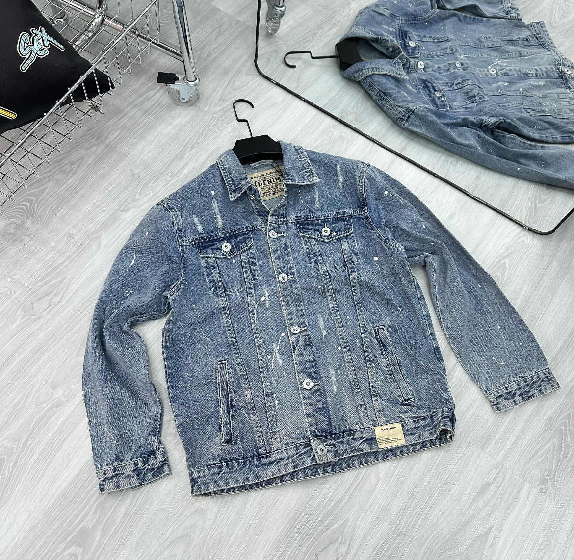 Concrete Wash Paint-Splatter Denim Jacket