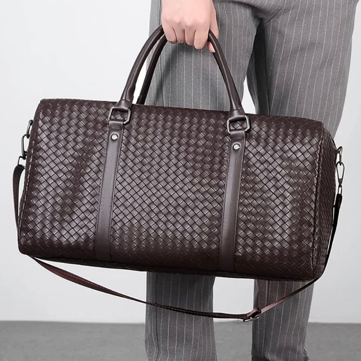 Venta Woven Leather Duffel Bag