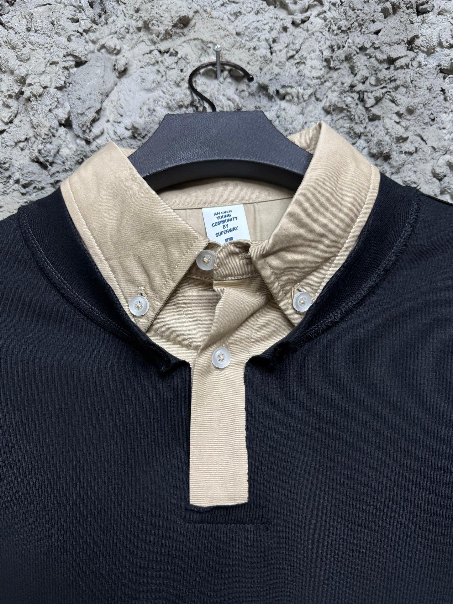 Dual-Tone Distressed Collar Polo Shirt