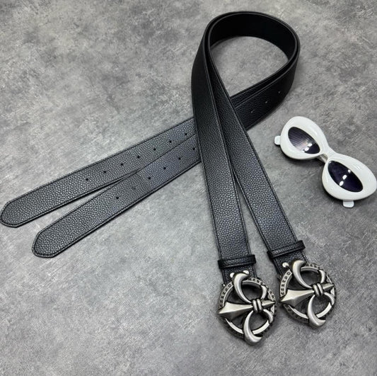 Monarch Crest Textured Leather Belt