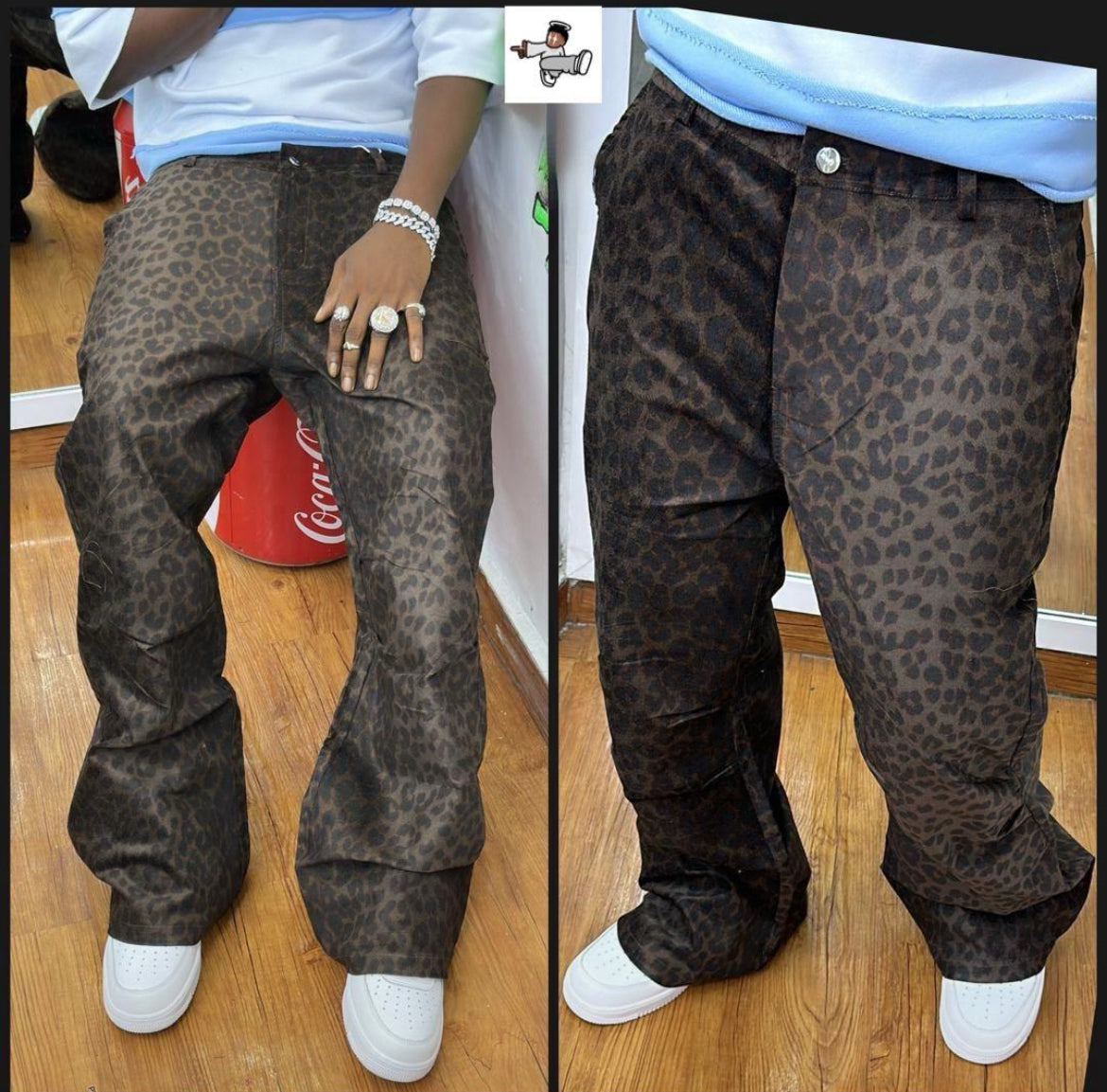 Urban Jungle Leopard Print Denim Pants
