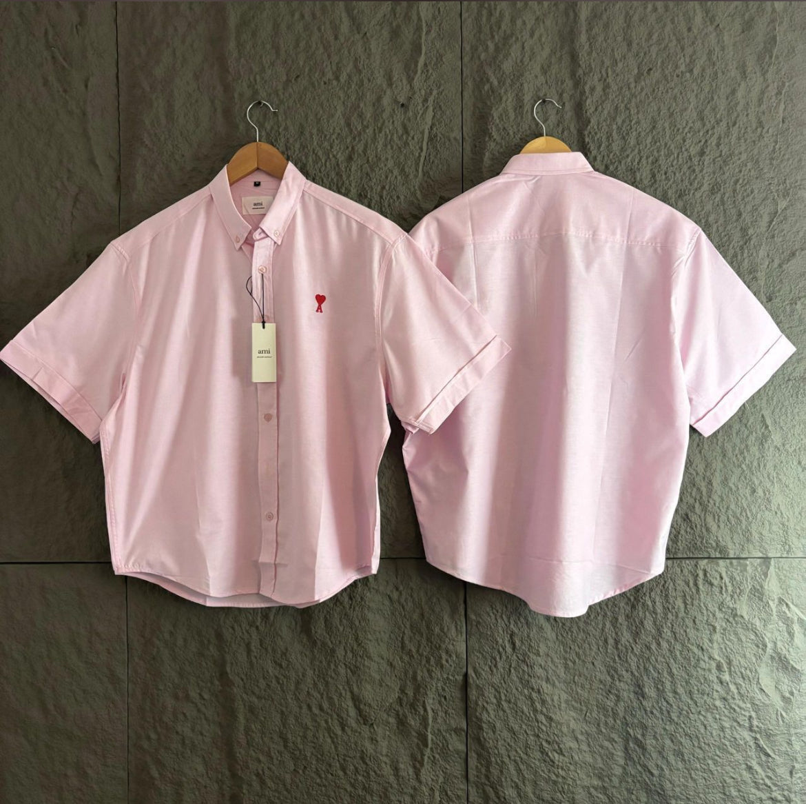 AMI Heart Logo Short Sleeve Button-Up Shirt