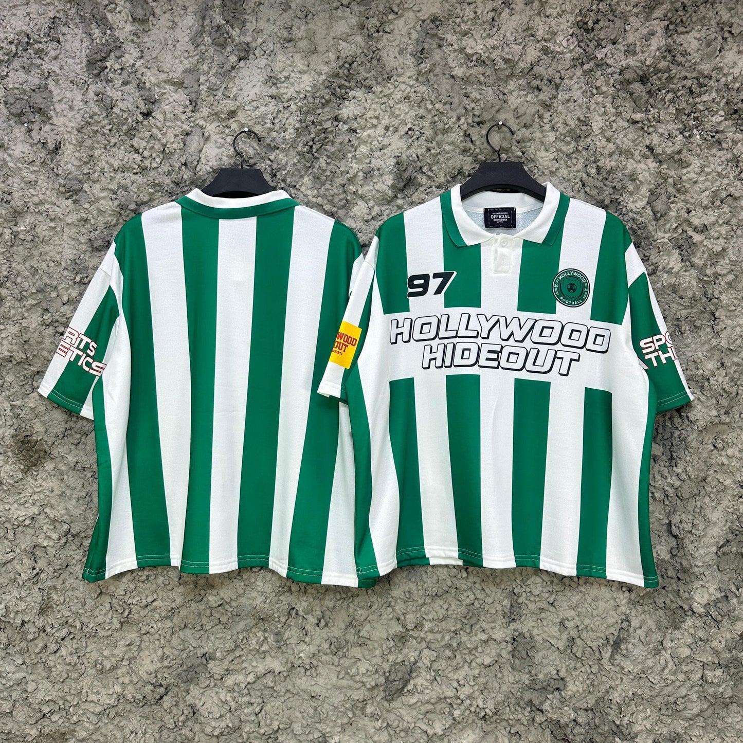 Hollywood Hideout Retro Football Jersey – Green & White
