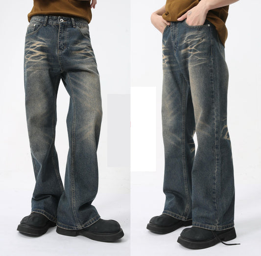 Vintage Flame-Wash Wide-Leg Jeans