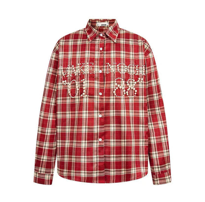 Pearl Embellished Plaid Shirt