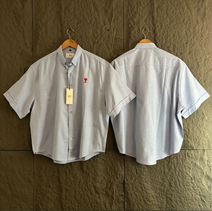 AMI Heart Logo Short Sleeve Button-Up Shirt