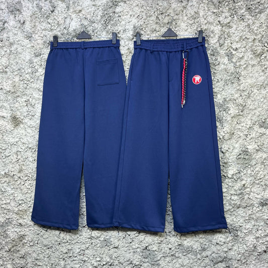 Retro Patch Wide-Leg Joggers – Navy Blue