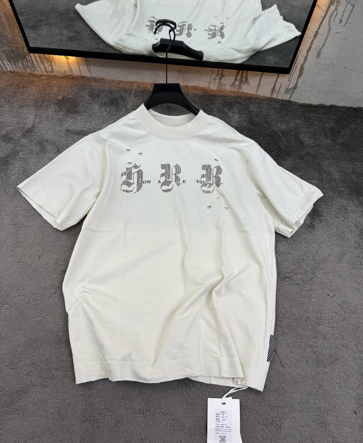 Distressed Gothic Graphic Tee – Off-White