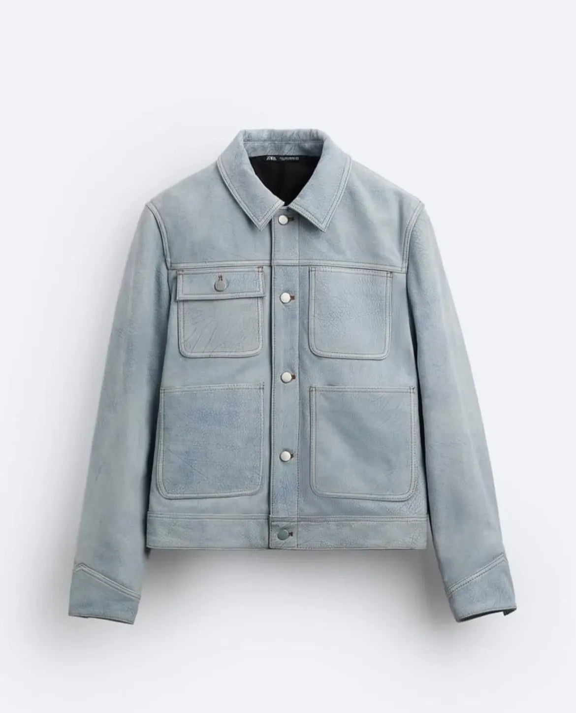 Powder Blue Suede Utility Jacket