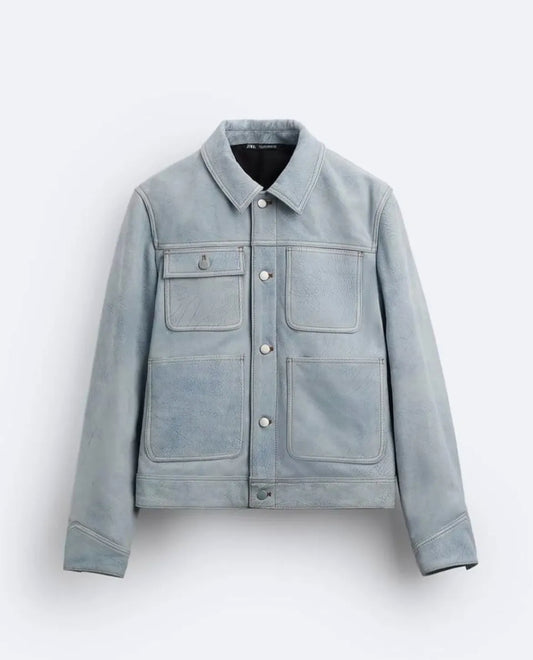 Powder Blue Suede Utility Jacket