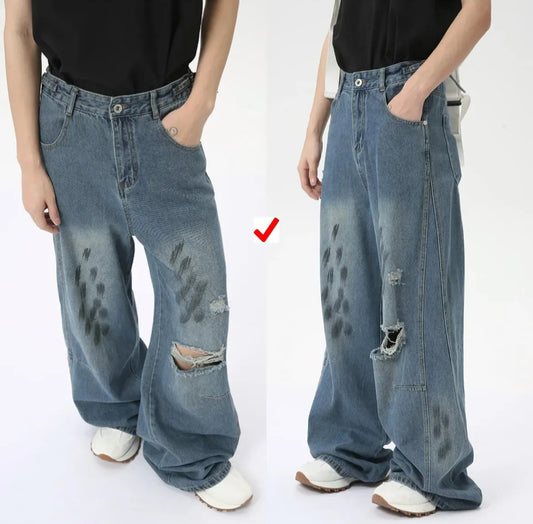 Graffiti Grunge Wide-Leg Denim