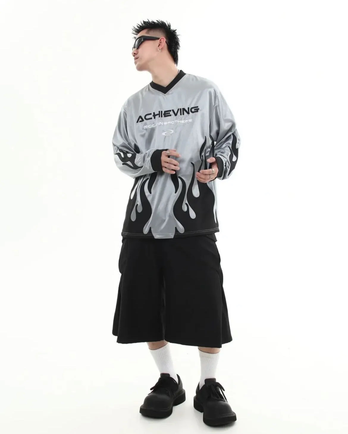 “Achieving” Flame Graphic Long Sleeve Jersey