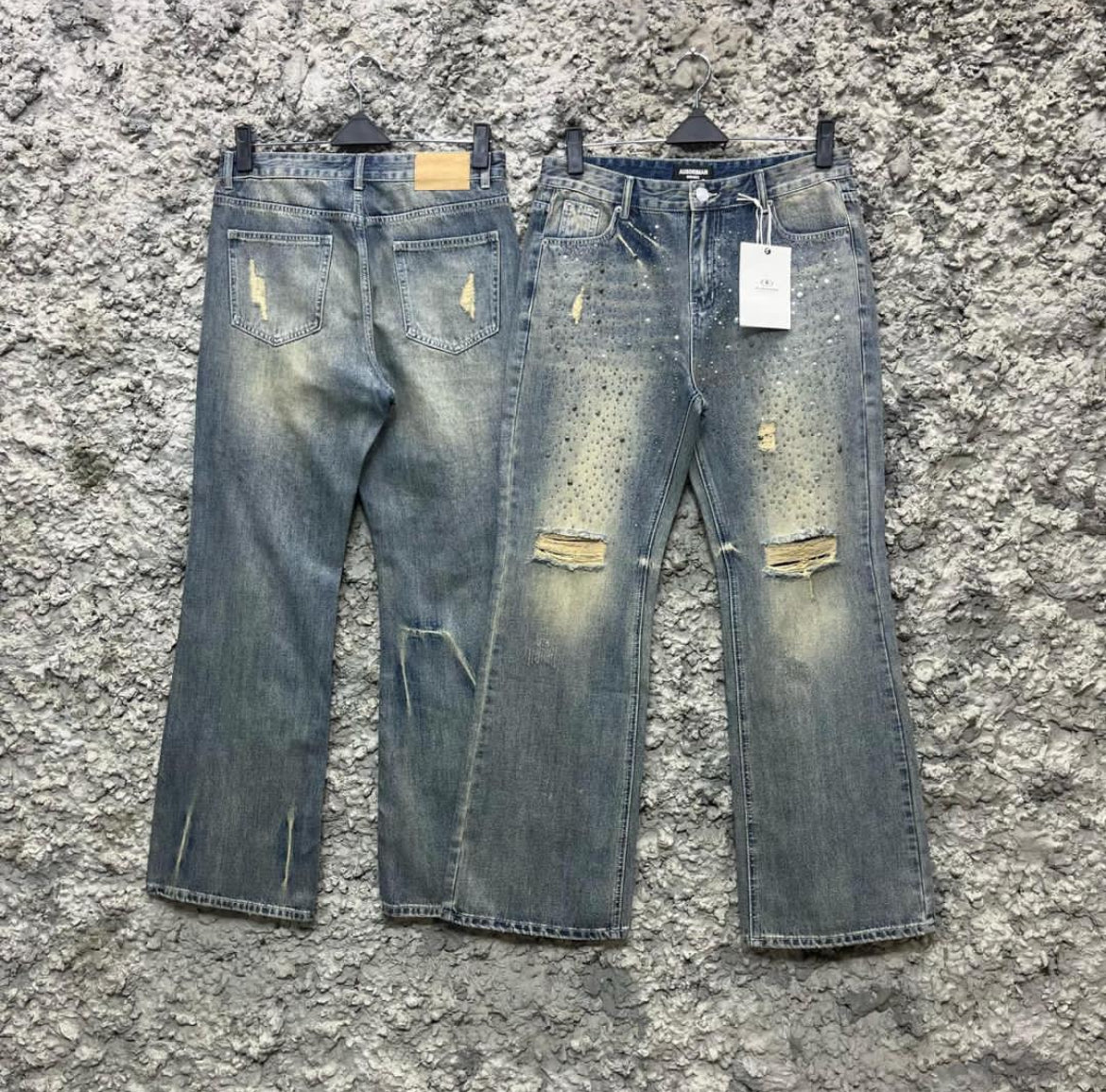 Vintage Wash Studded Distressed Denim