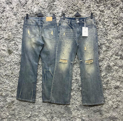 Vintage Wash Studded Distressed Denim