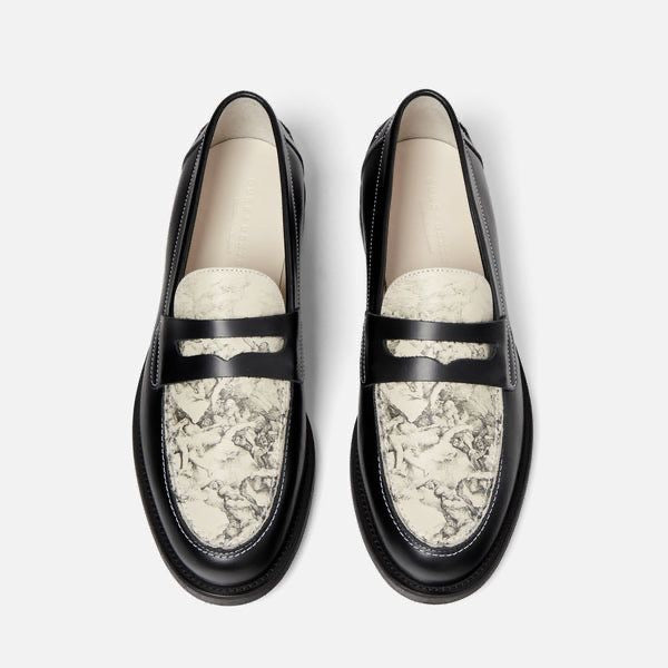 Men’s Black & Marble Print Penny Loafers