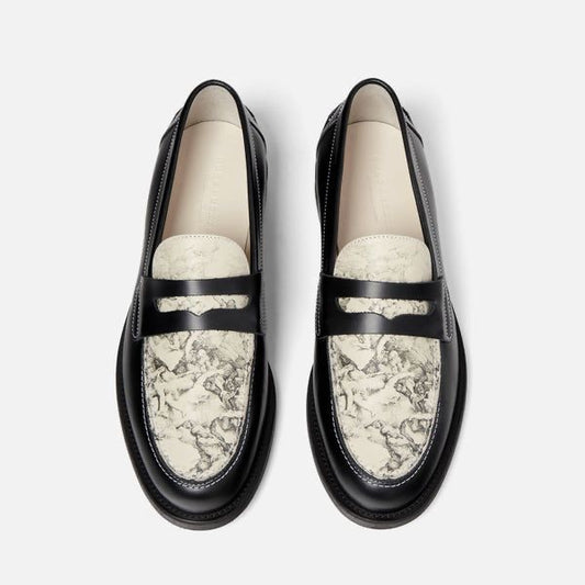 Men’s Black & Marble Print Penny Loafers