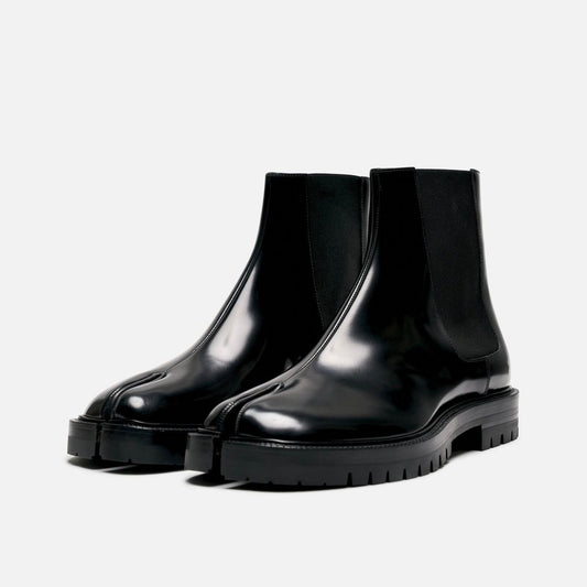 MAO Split-Toe Black Leather Tabi Chelsea Boots