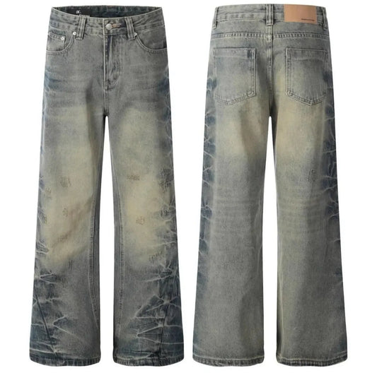 Vintage-Wash Wide-Leg Denim Jeans