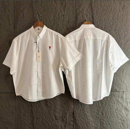 AMI Heart Logo Short Sleeve Button-Up Shirt