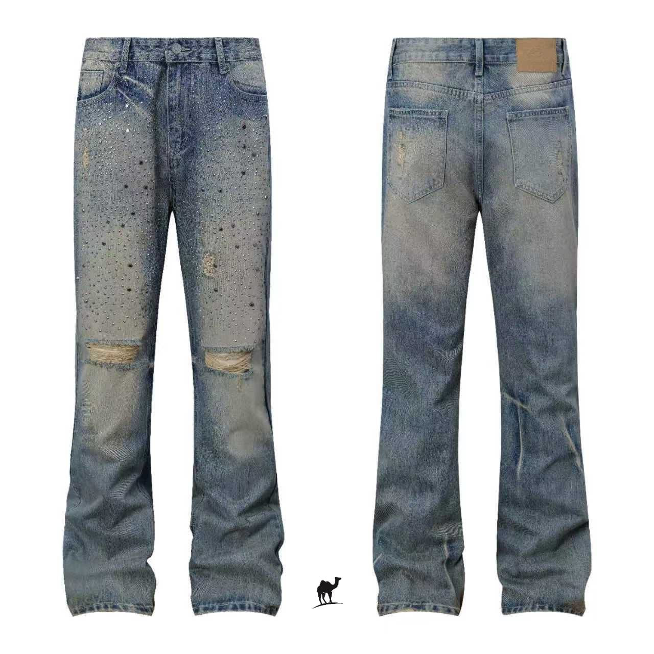 Vintage Wash Studded Distressed Denim