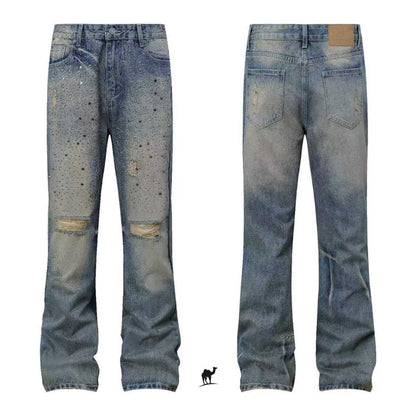 Vintage Wash Studded Distressed Denim