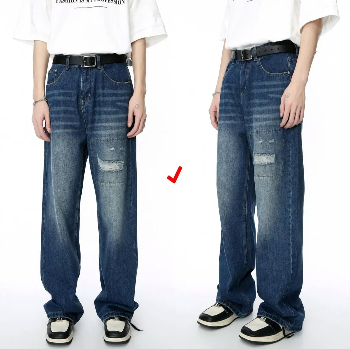 Urban Distressed Wide-Leg Denim