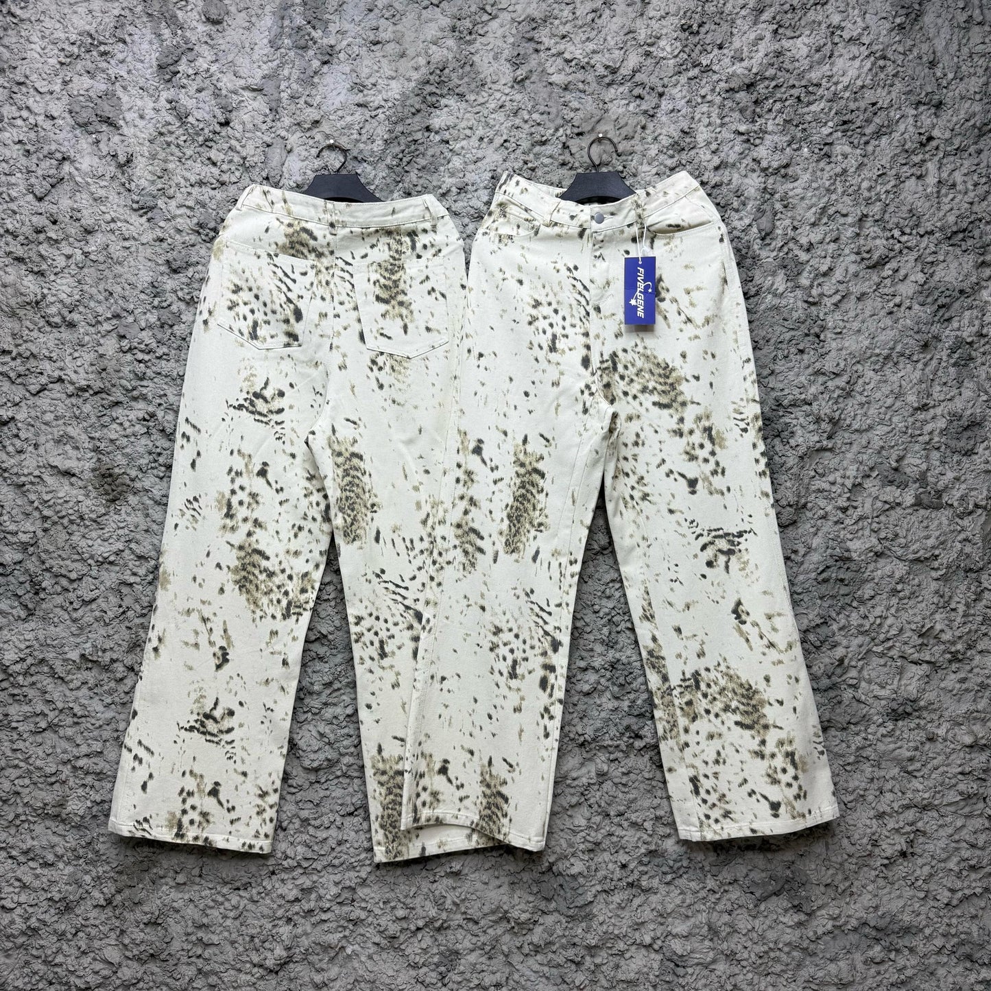 Abstract Acid-Wash Straight-Leg Denim Jeans
