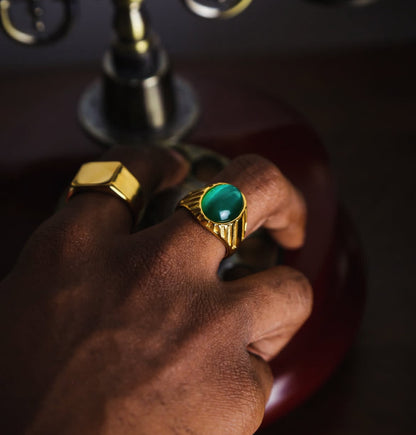 Emerald Radiance Gold-Tone Signet Ring