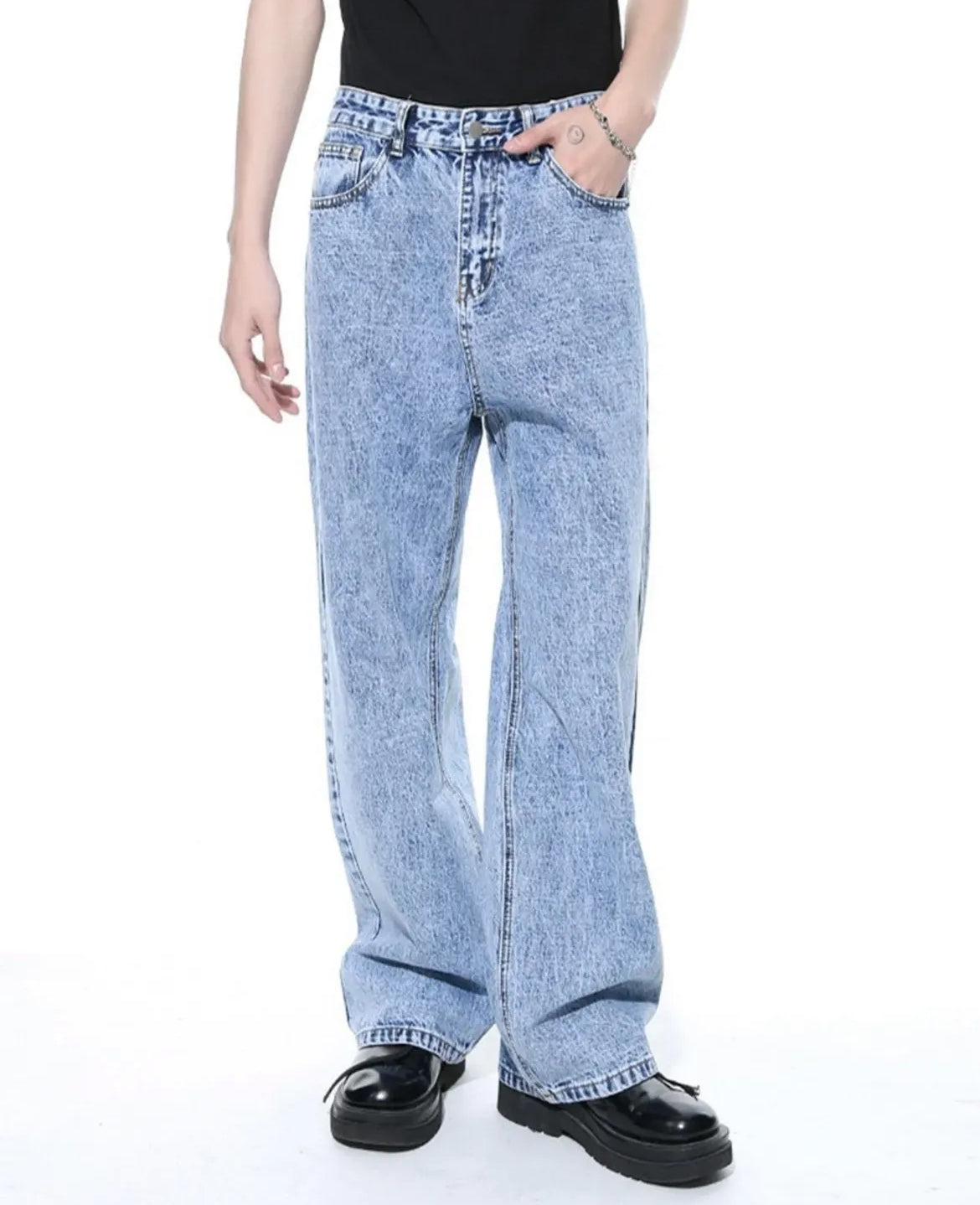 Retro Acid Wash Straight-Leg Jeans