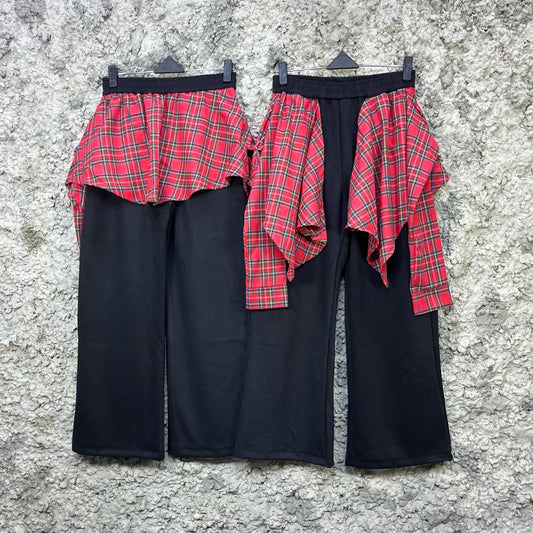 Plaid Overlay Wide-Leg Streetwear Joggers