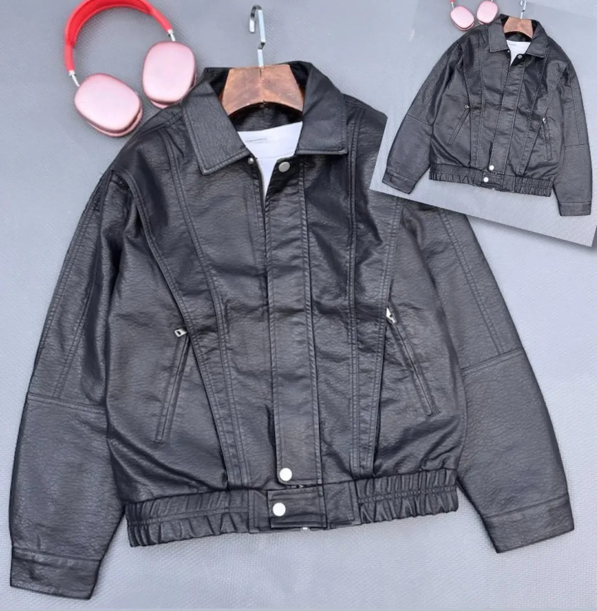 Classic Faux Leather Bomber Jacket