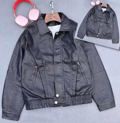 Classic Faux Leather Bomber Jacket