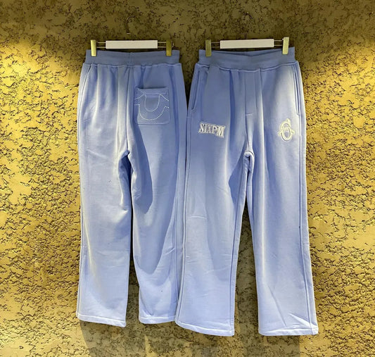 SIXPM Embroidered Logo Joggers – Powder Blue