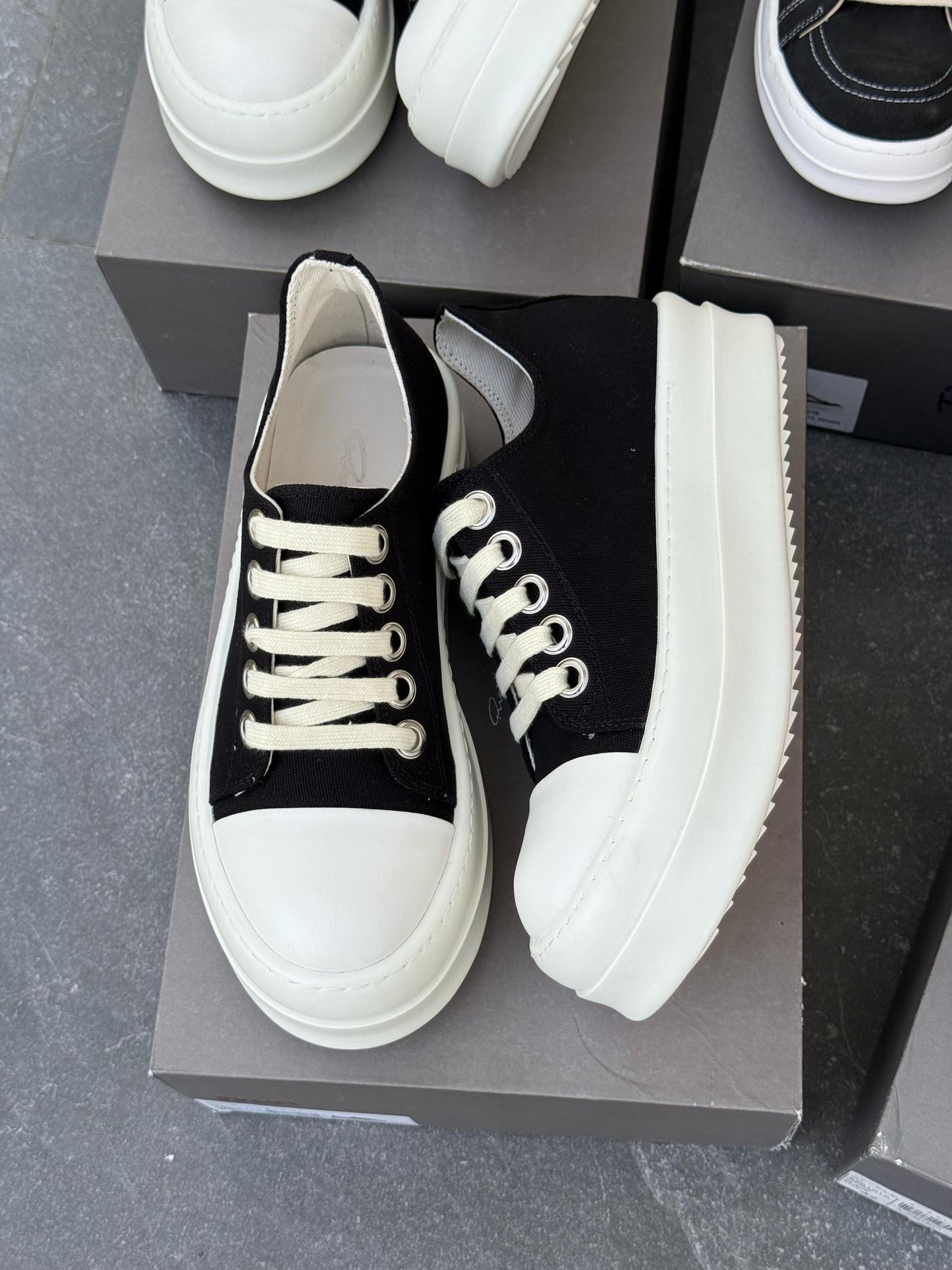 Rick Owens Leather Sneaks - Black & Off-white