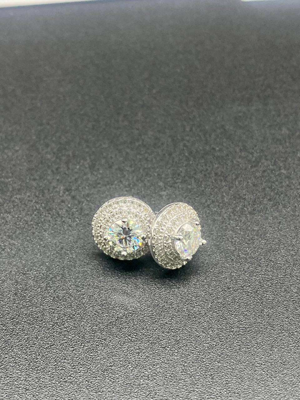 Luxury Round Halo Moissanite Stud Earrings