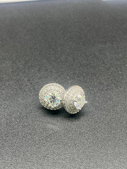 Luxury Round Halo Moissanite Stud Earrings